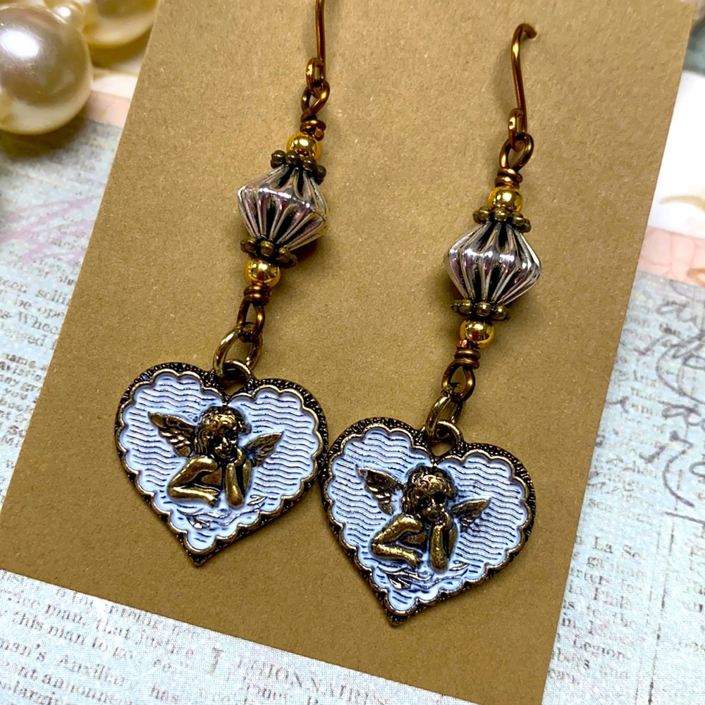 NEW Angel heart earrings silver gold copper NWOT - Picture 2 of 6